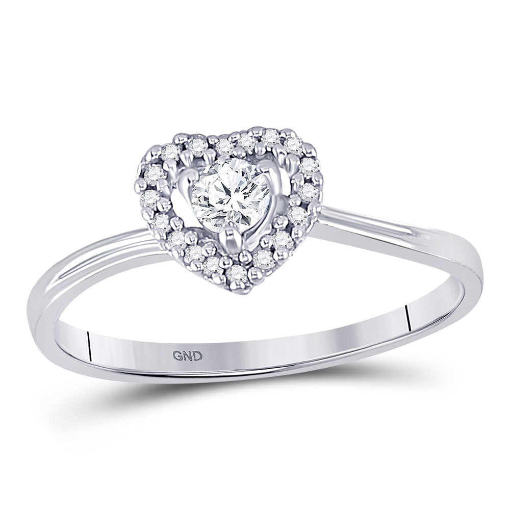 10kt White Gold Womens Round Diamond Heart Promise Ring 1/4 Cttw
