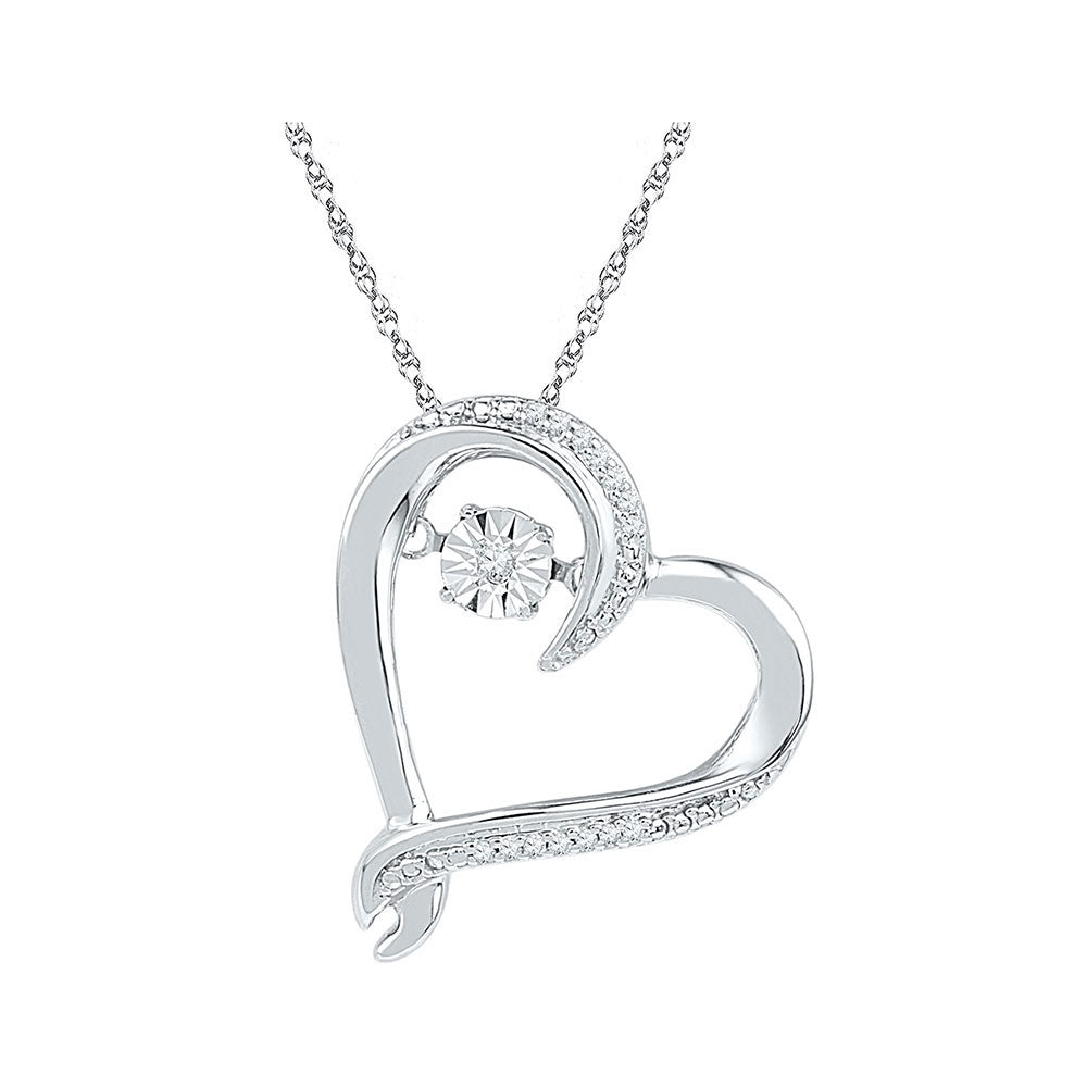 10kt White Gold Womens Moving Twinkle Round Diamond Heart Pendant 1/20 Cttw