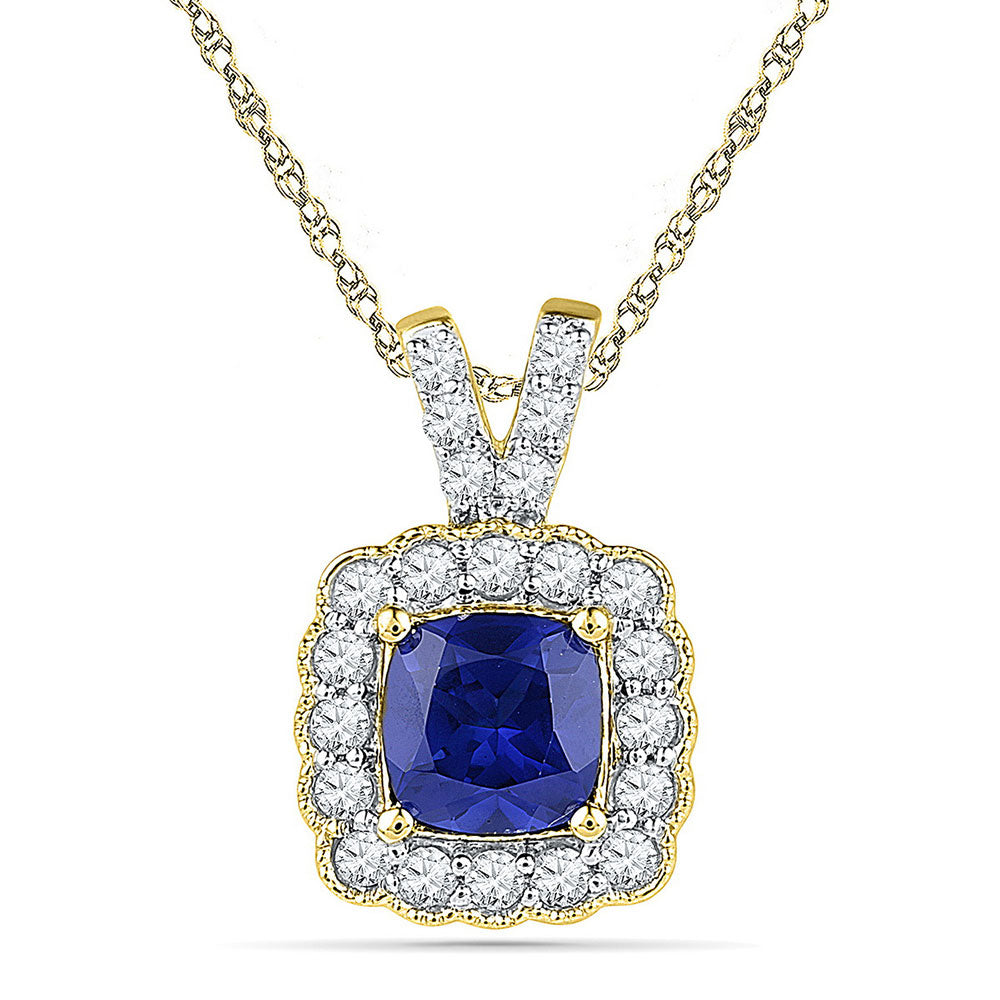 10kt Yellow Gold Womens Round Lab-Created Blue Sapphire Solitaire Pendant 3-1/2 Cttw