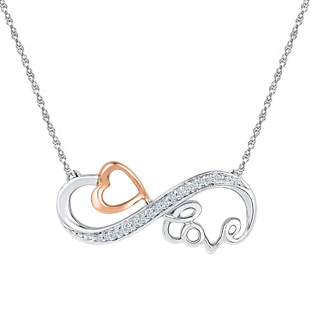 10kt Two-tone Gold Womens Round Diamond Heart Love Infinity Necklace 1/20 Cttw