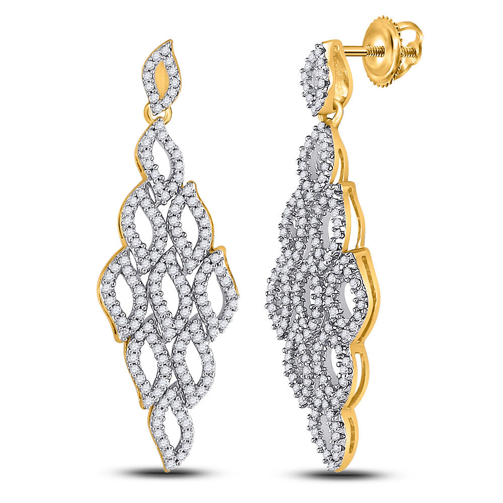 10kt Yellow Gold Womens Round Diamond Symmetrical Dangle Earrings 3/4 Cttw