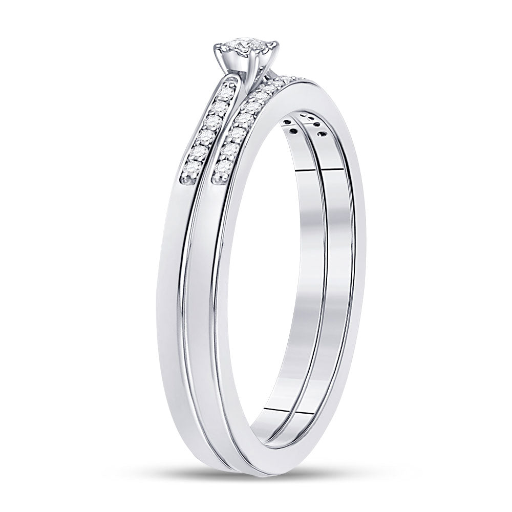 10kt White Gold Round Diamond Bridal Wedding Ring Band Set 1/8 Cttw