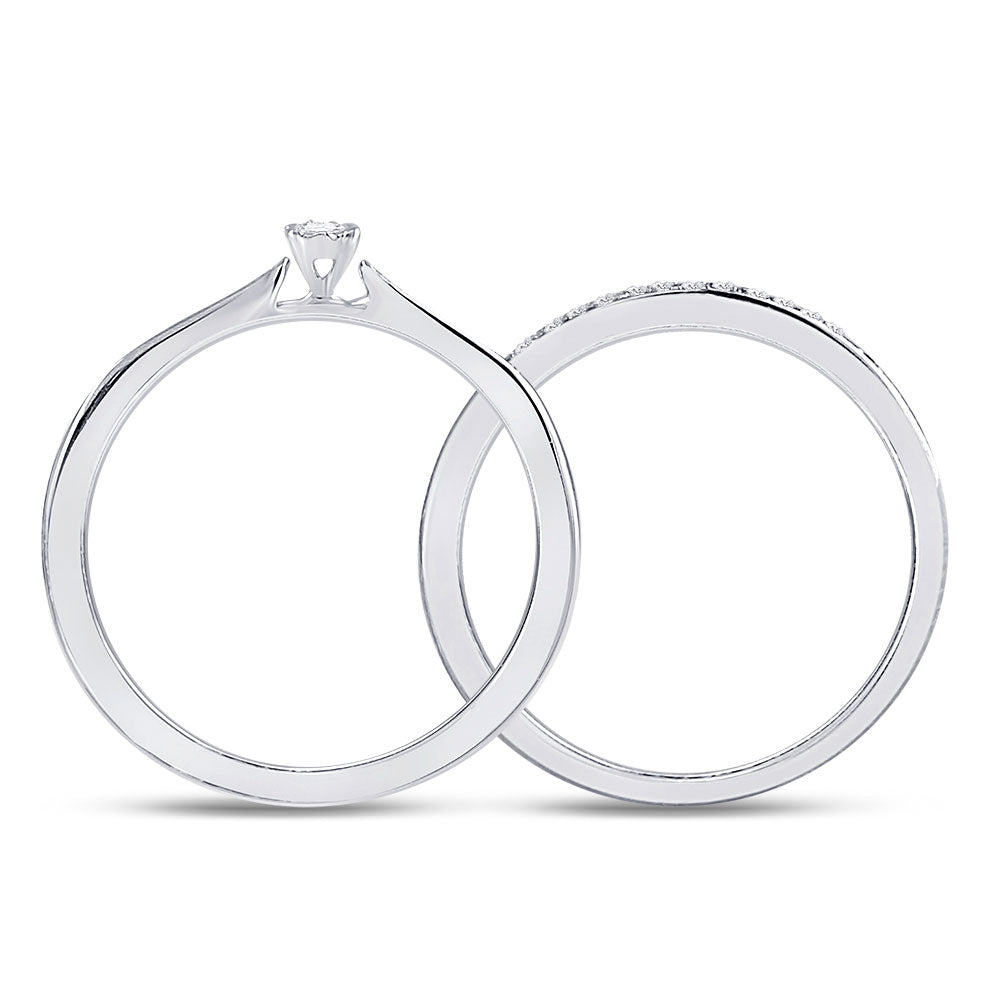 10kt White Gold Round Diamond Bridal Wedding Ring Band Set 1/8 Cttw