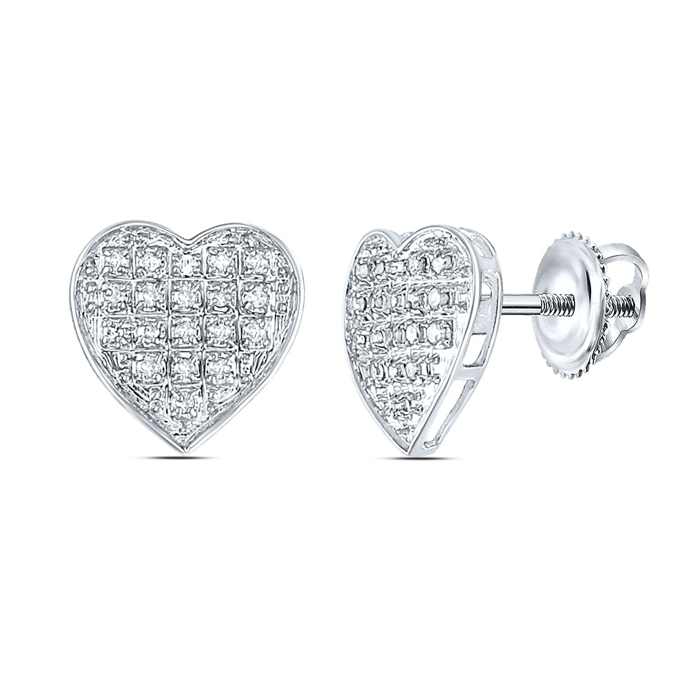 10kt White Gold Womens Round Diamond Heart Earrings 1/10 Cttw