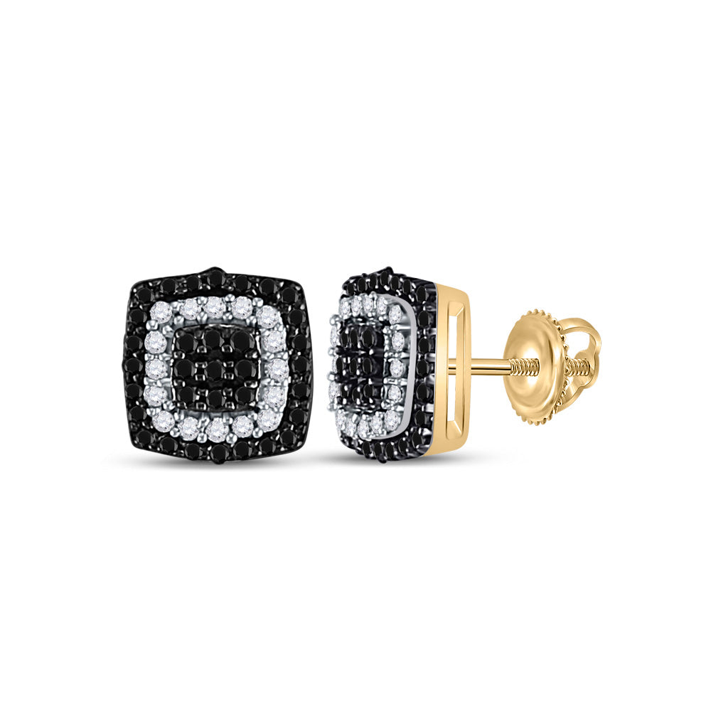 10kt Yellow Gold Womens Round Black Color Enhanced Diamond Square Earrings 1/5 Cttw