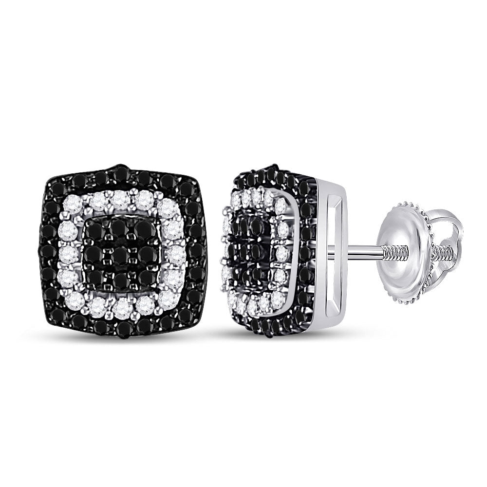 10kt White Gold Womens Round Black Color Enhanced Diamond Square Cluster Earrings 1/5 Cttw