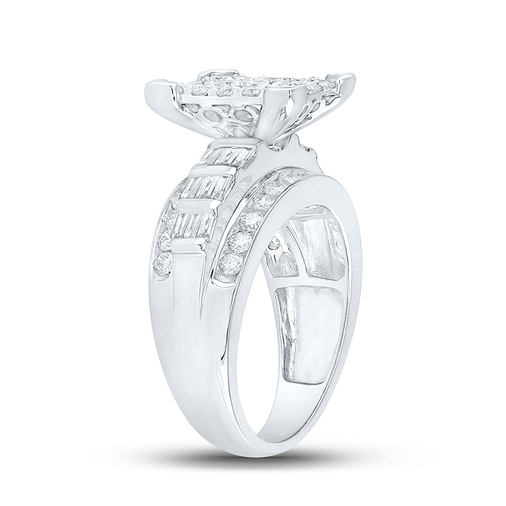 10kt White Gold Round Diamond Cluster Bridal Wedding Engagement Ring 1-3/4 Cttw