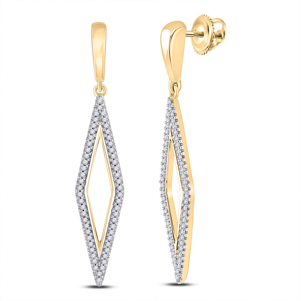 10kt Yellow Gold Womens Round Diamond Oblong Dangle Earrings 1/3 Cttw