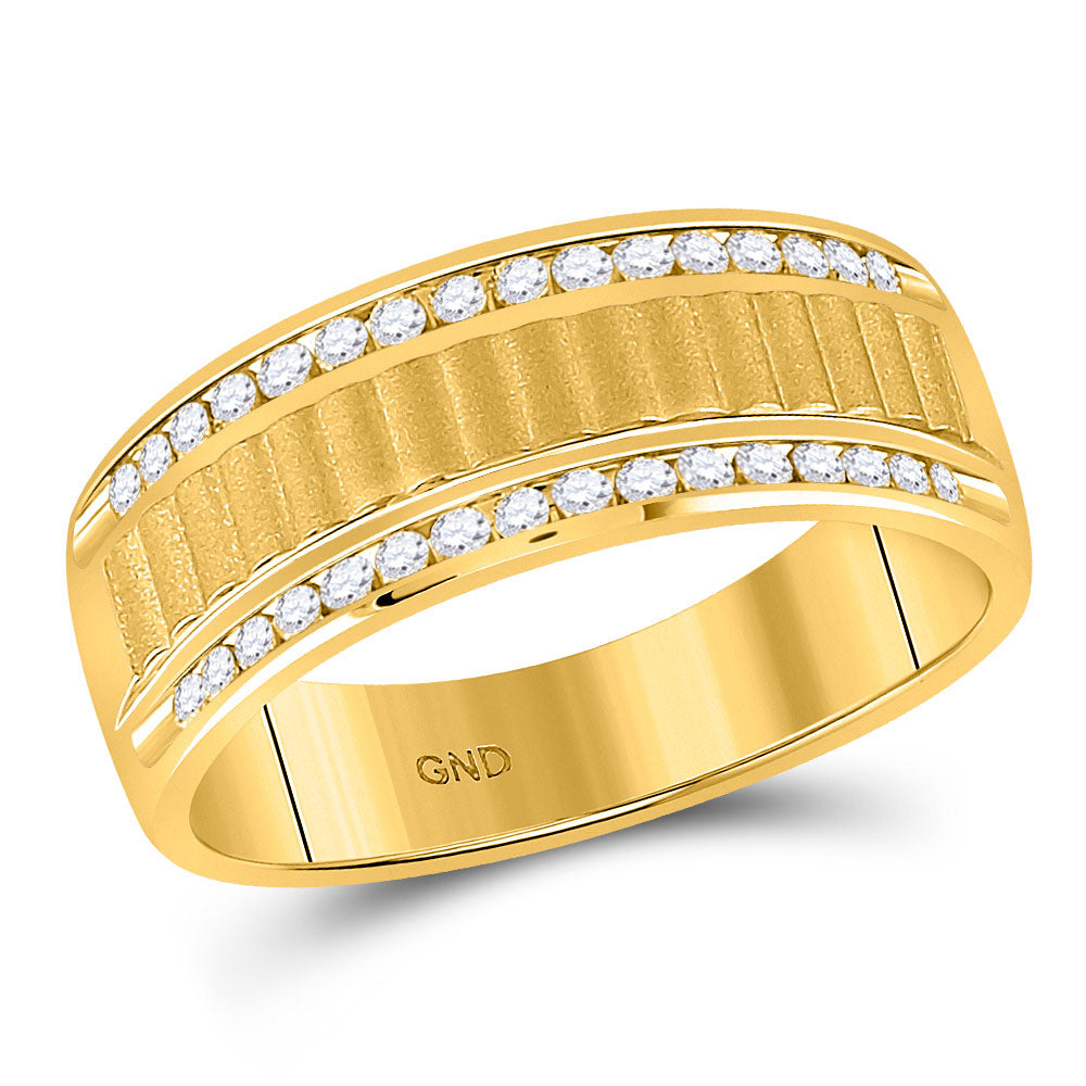 14kt Yellow Gold Mens Round Diamond Double Row Matte Textured Wedding Band Ring 1/3 Cttw