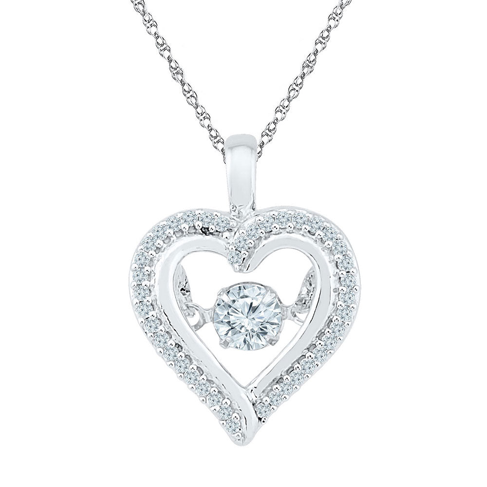 10kt White Gold Womens Round Moving Twinkle Diamond Heart Outline Pendant 1/4 Cttw