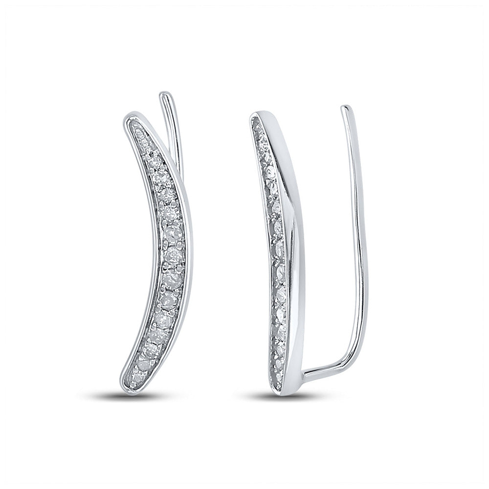 Sterling Silver Womens Round Diamond Climber Earrings 1/5 Cttw