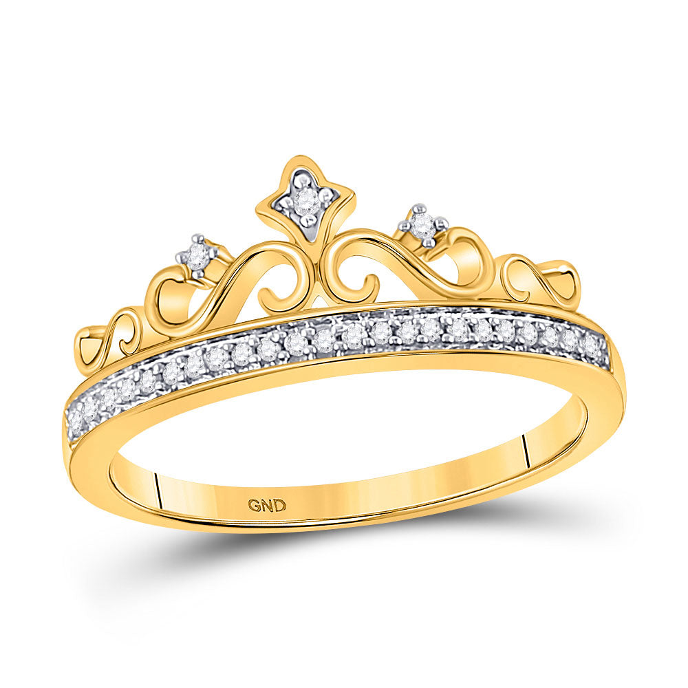 10kt Yellow Gold Womens Round Diamond Crown Tiara Band Ring 1/10 Cttw