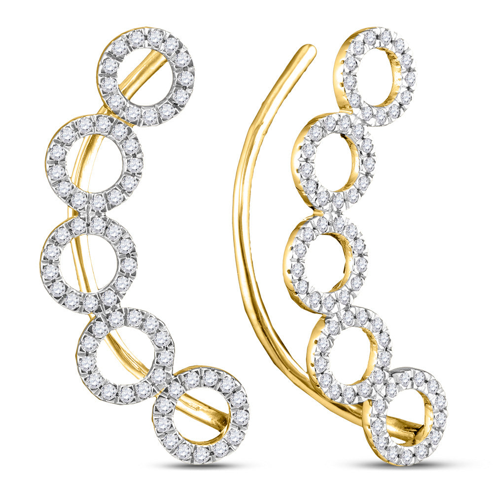10kt Yellow Gold Womens Round Diamond Circle Climber Curved Earrings 1/3 Cttw
