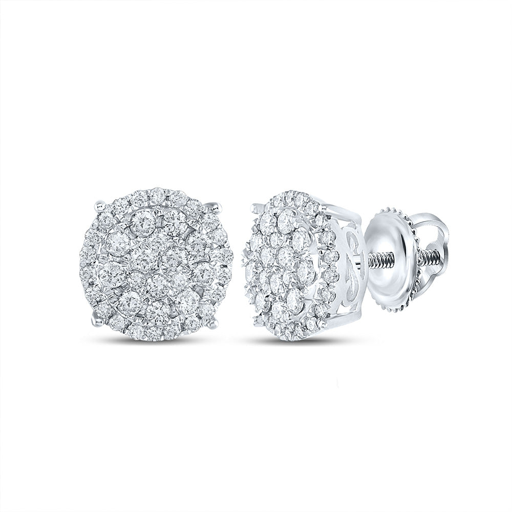 14kt White Gold Womens Round Diamond Cluster Earrings 1-1/4 Cttw