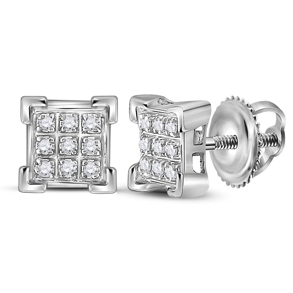 10kt White Gold Womens Round Diamond Square Cluster Earrings 1/20 Cttw