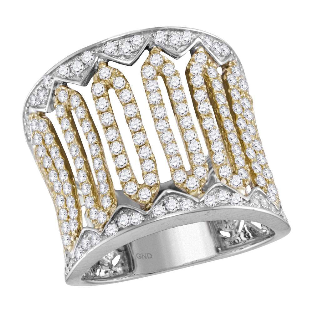 14kt Two-tone White Gold Womens Round Diamond Cocktail Band Ring 1-1/2 Cttw
