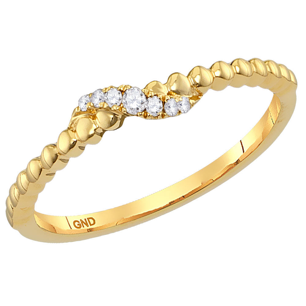 14kt Yellow Gold Womens Round Diamond Crossover Stackable Band Ring 1/20 Cttw