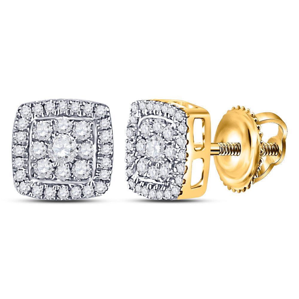 14kt Yellow Gold Womens Round Diamond Square Earrings 1/3 Cttw