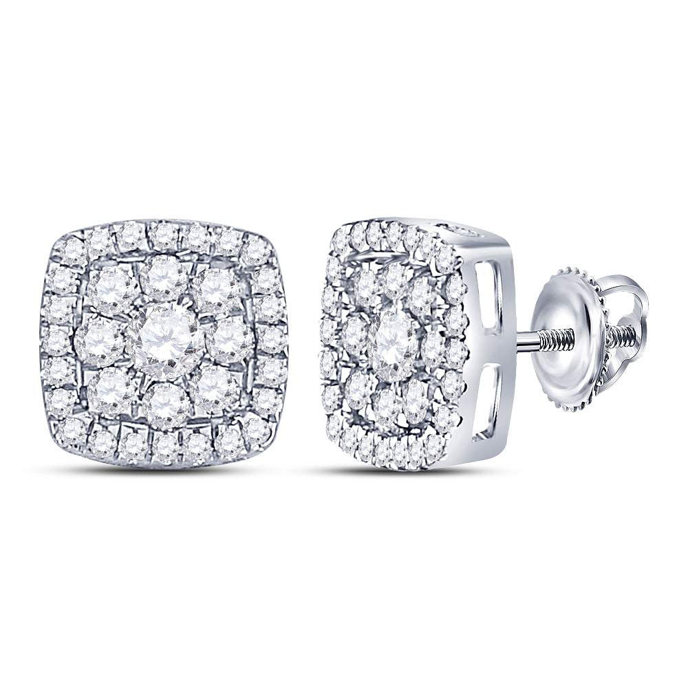14kt White Gold Womens Round Diamond Square Cluster Earrings 1-1/4 Cttw