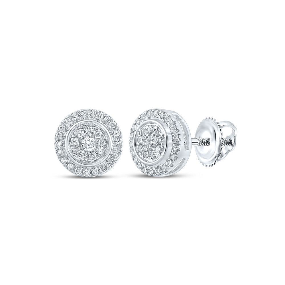 14kt White Gold Womens Round Diamond Circle Earrings 1/4 Cttw