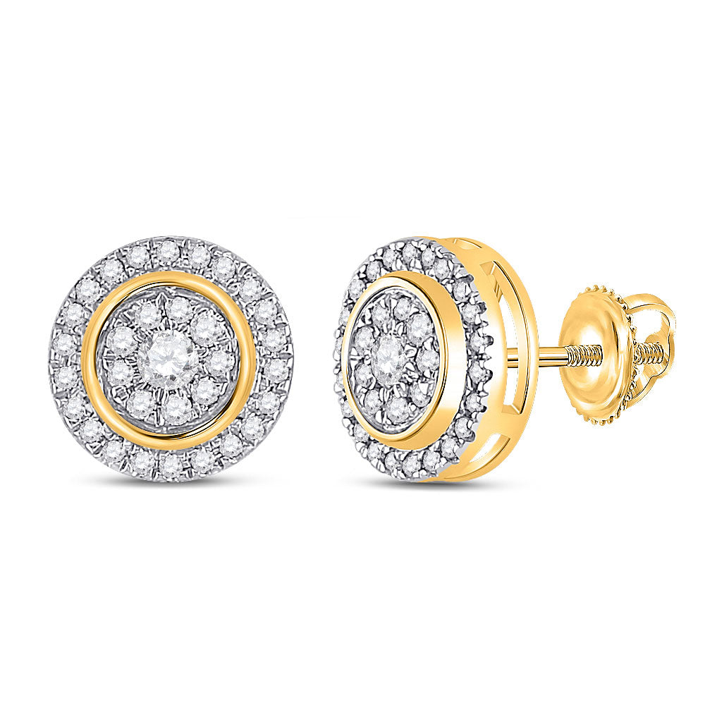 14kt Yellow Gold Womens Round Diamond Circle Cluster Earrings 1/3 Cttw