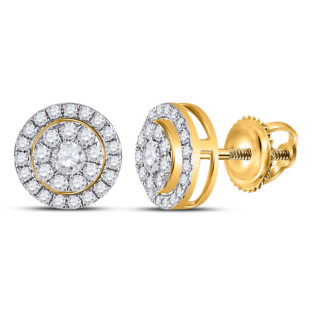 14kt Yellow Gold Womens Round Diamond Cluster Earrings 1/4 Cttw