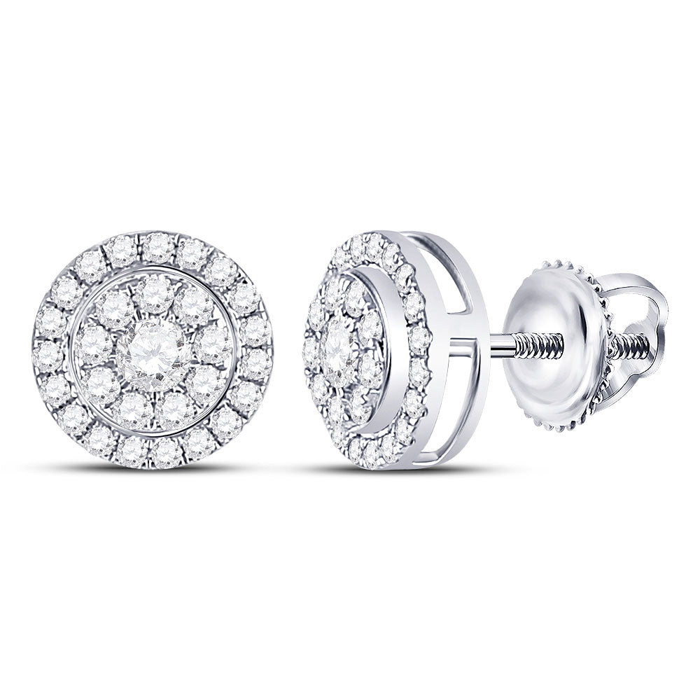 14kt White Gold Womens Round Diamond Solitaire Cluster Stud Earrings 1/4 Cttw