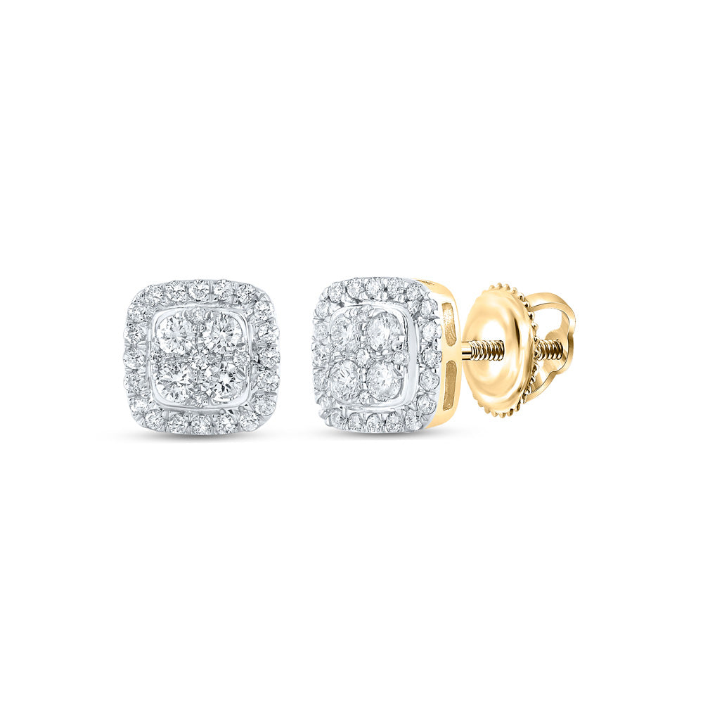 14kt Yellow Gold Womens Round Diamond Square Earrings 1/2 Cttw