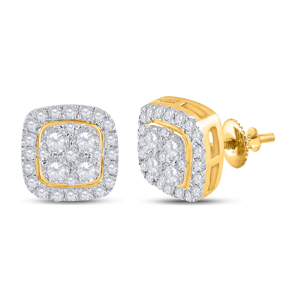 14kt Yellow Gold Womens Round Diamond Square Earrings 3/4 Cttw