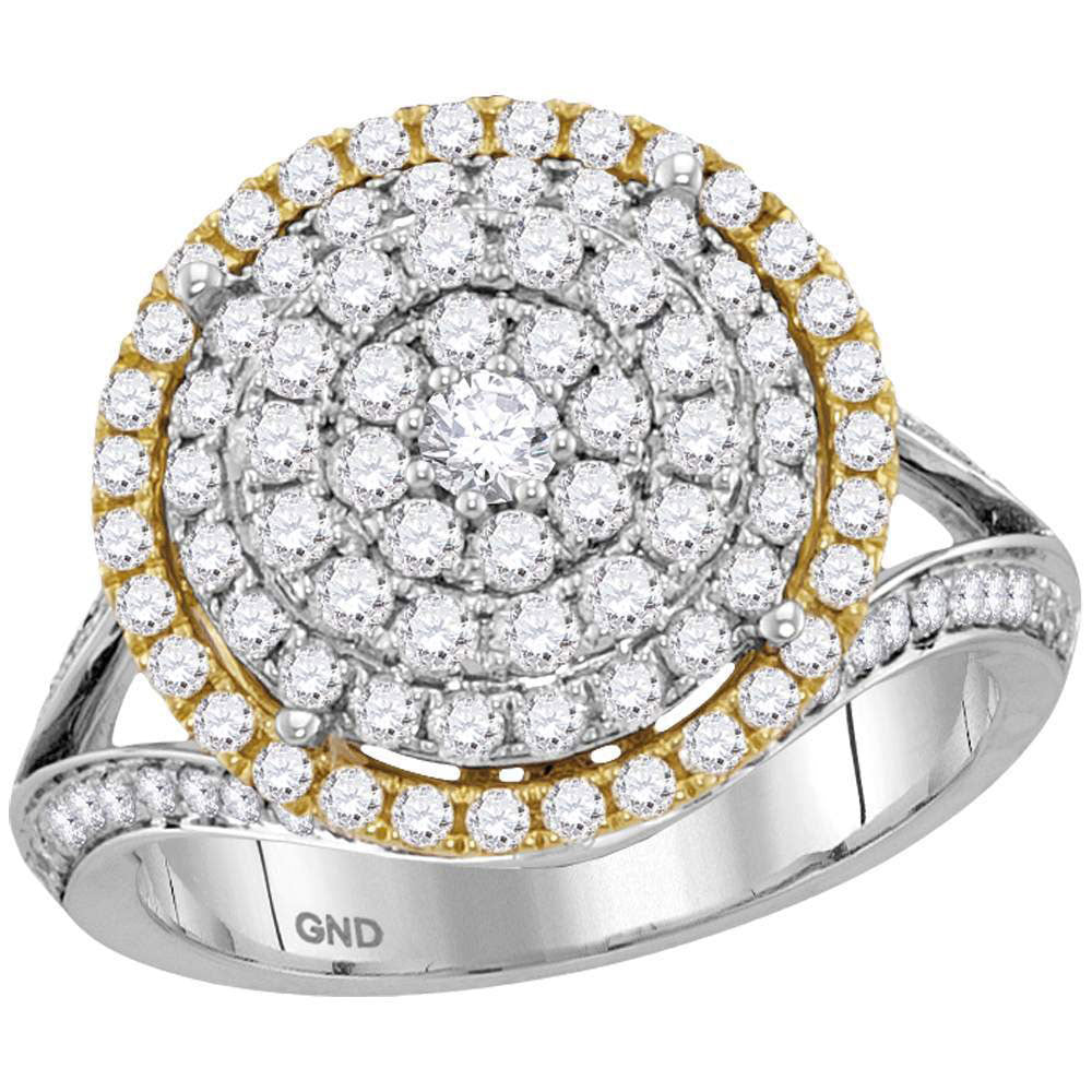 14kt Two-tone Gold Womens Round Diamond Right Hand Cocktail Ring 1-3/8 Cttw