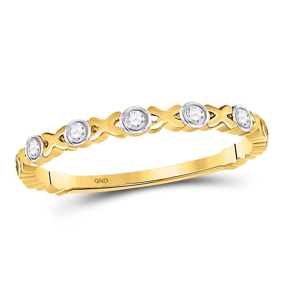 10kt Yellow Gold Womens Round Diamond XOXO Love Stackable Band Ring 1/12 Cttw