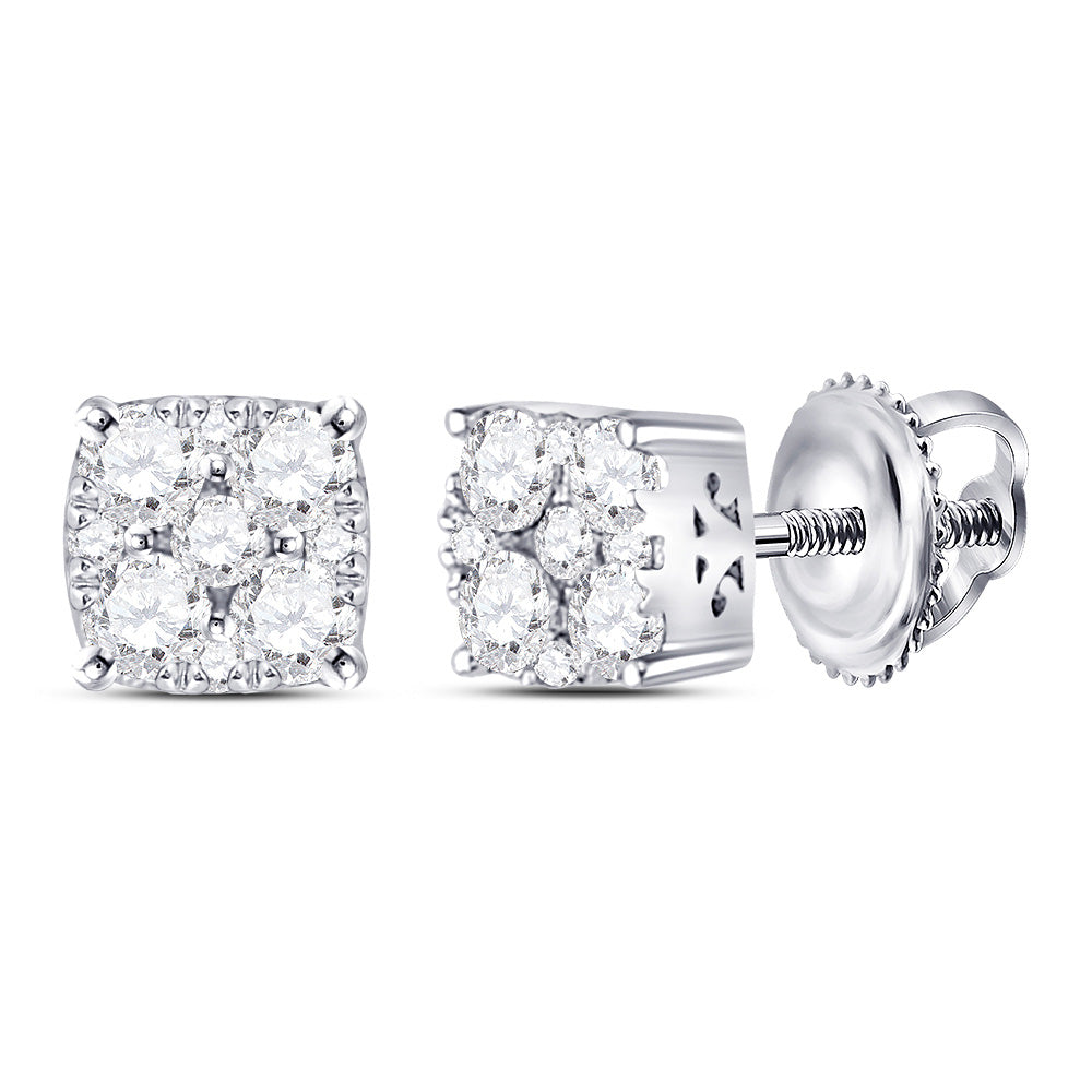 14kt White Gold Womens Round Diamond Square Cluster Earrings 1/4 Cttw