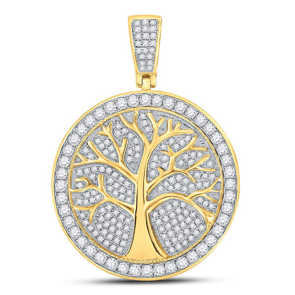 10kt Yellow Gold Mens Round Diamond Tree of Life Medallion Charm Pendant 1-1/4 Cttw