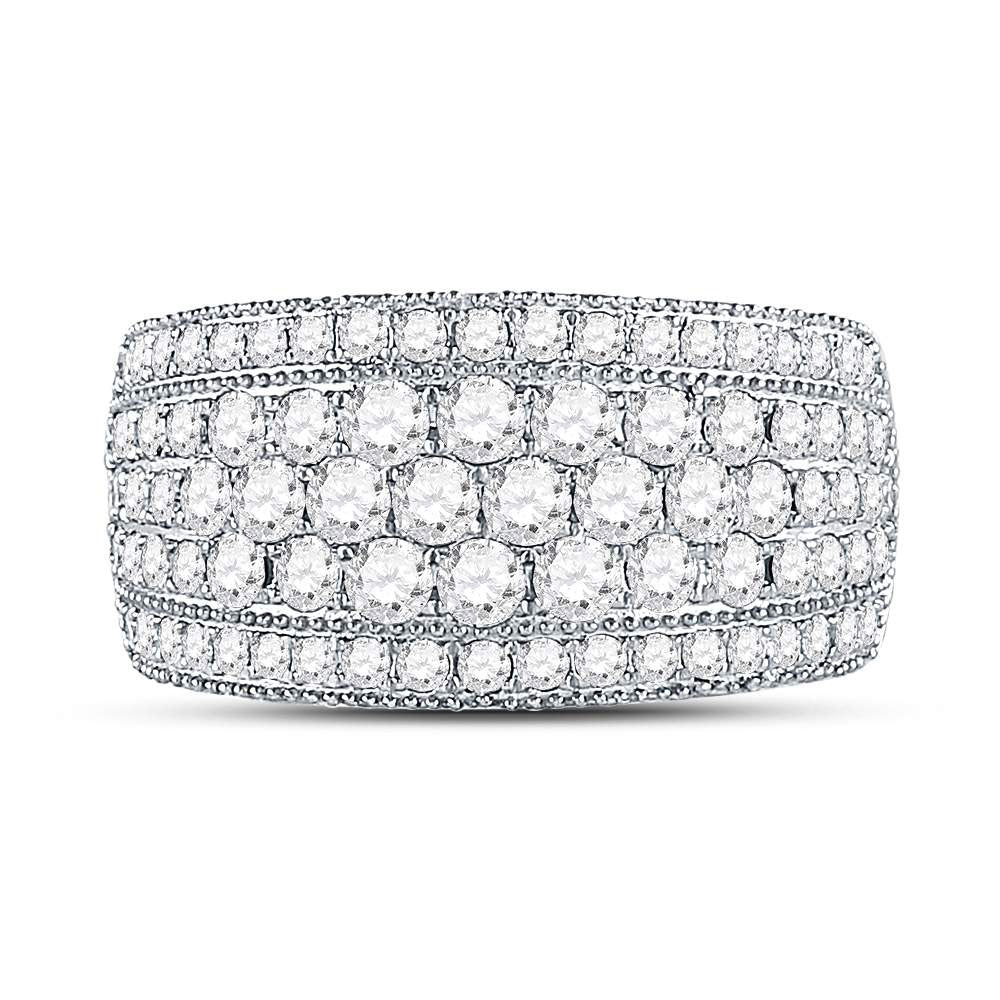 14kt White Gold Womens Round Diamond Pave Groove Band Ring 2 Cttw