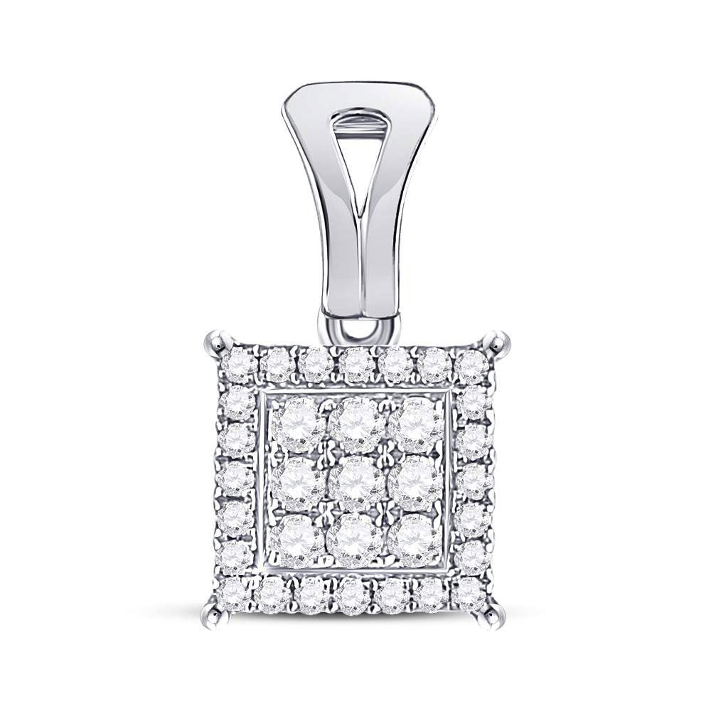14kt White Gold Womens Round Diamond Square Cluster Pendant 1/2 Cttw