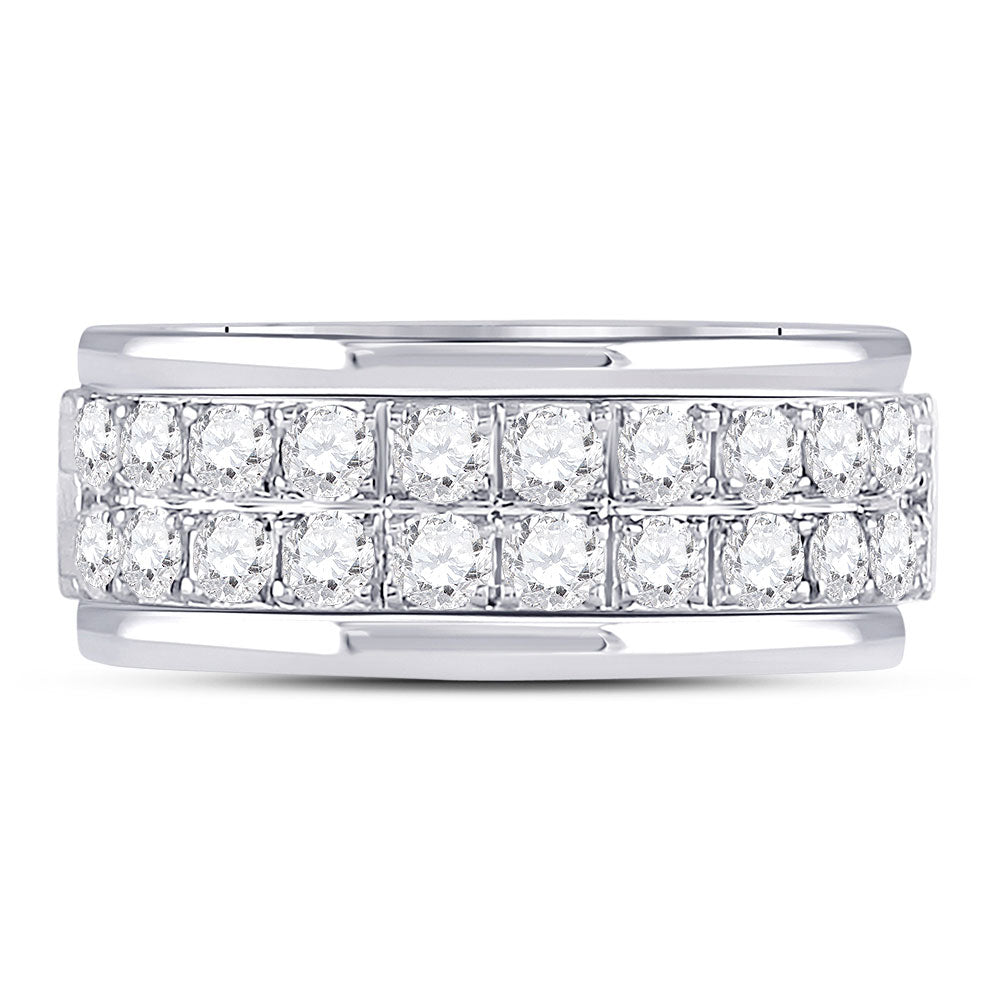 10kt White Gold Womens Round Diamond Double Row Band Ring 1 Cttw