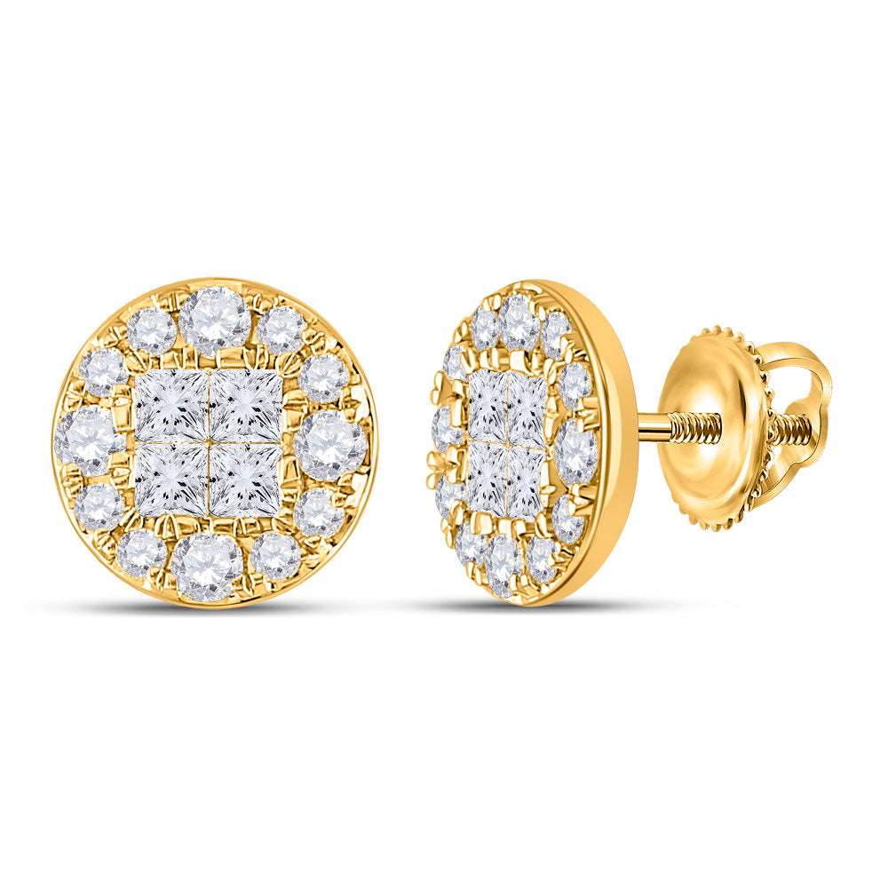 14kt Yellow Gold Womens Princess Round Diamond Cluster Earrings 1 Cttw