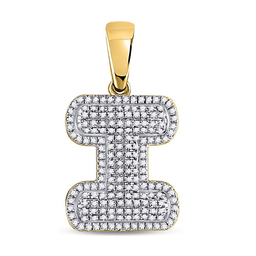 10kt Yellow Gold Mens Round Diamond Letter I Bubble Initial Charm Pendant 1/2 Cttw