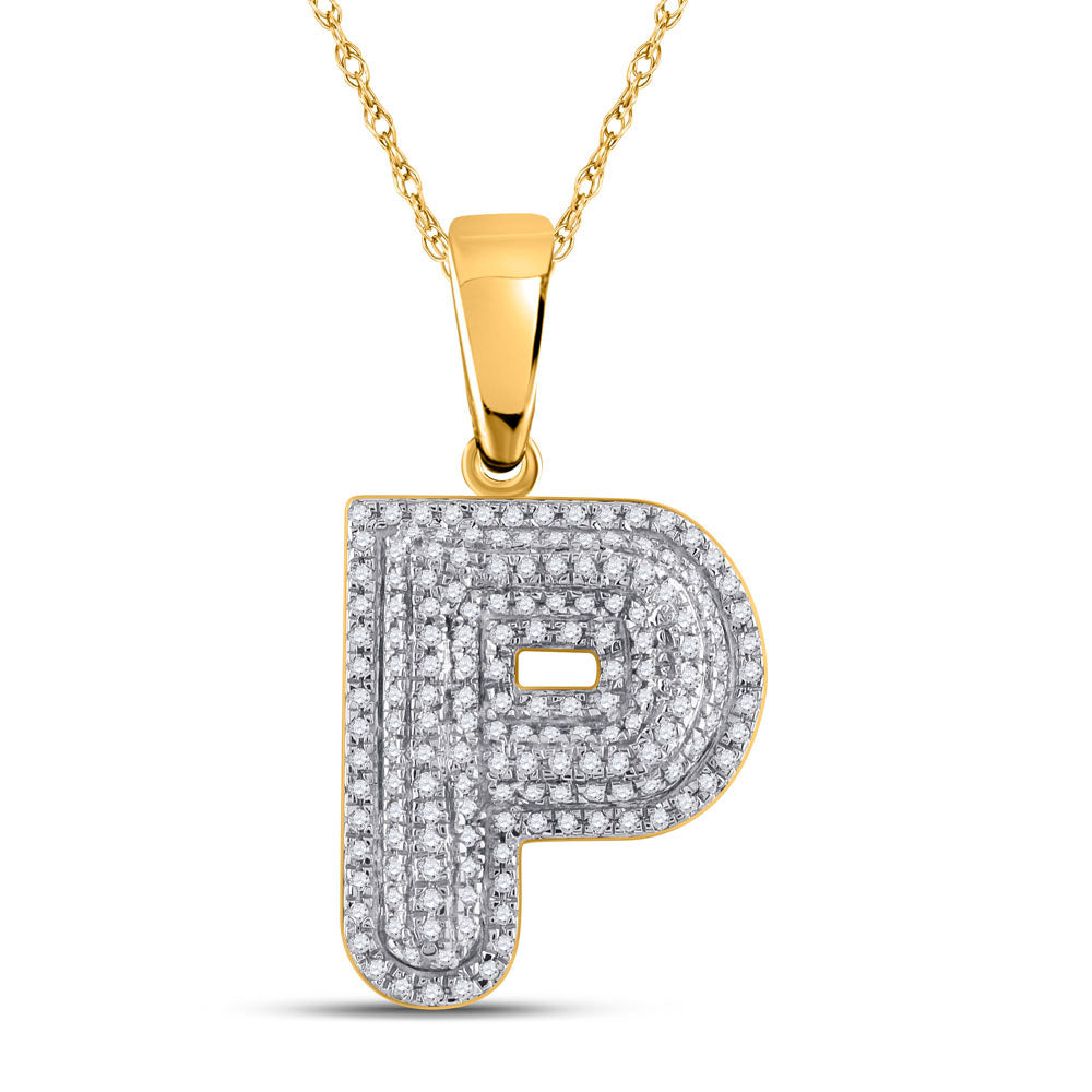 10kt Yellow Gold Mens Round Diamond P Initial Letter Charm Pendant 1/2 Cttw