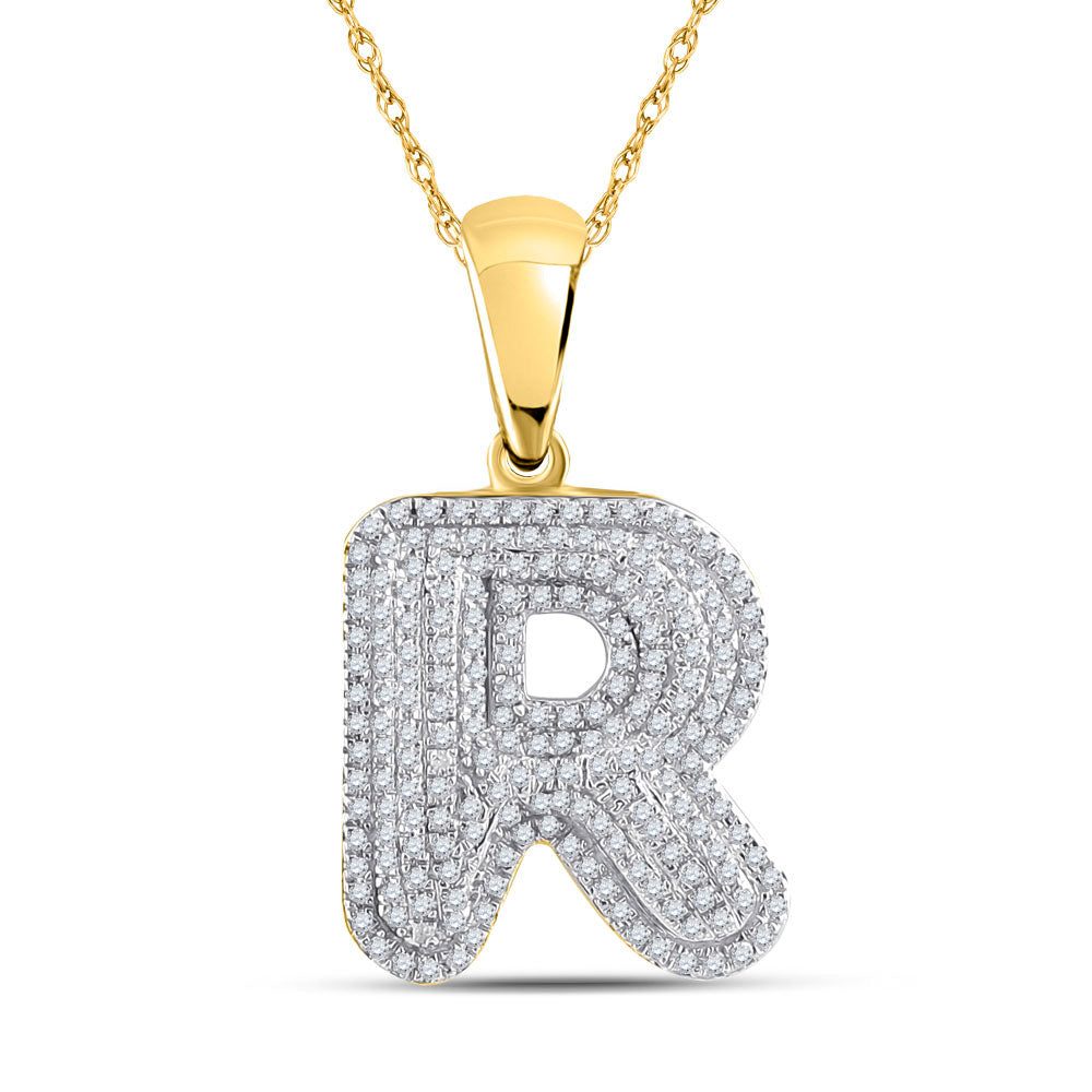 10kt Yellow Gold Mens Round Diamond Initial R Letter Charm Pendant 5/8 Cttw