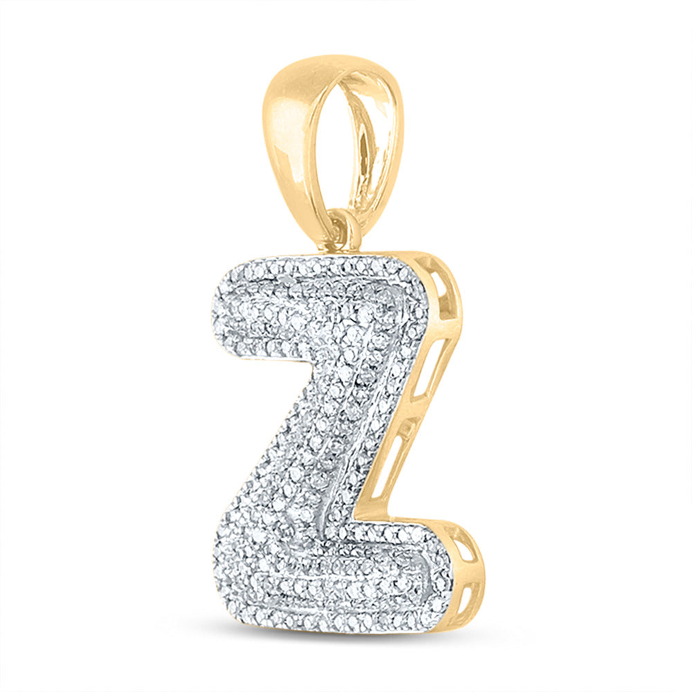 10kt Yellow Gold Mens Round Diamond Initial Z Letter Charm Pendant 5/8 Cttw