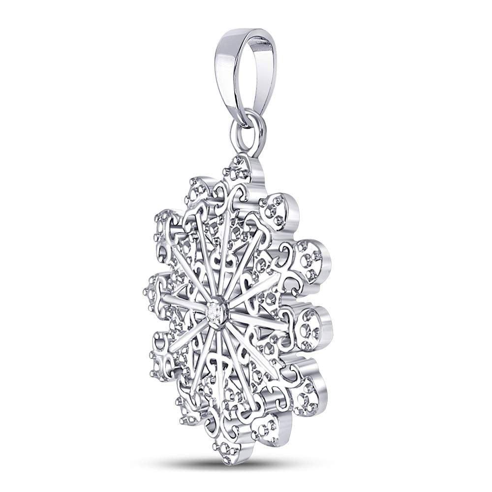 Sterling Silver Womens Round Diamond Snowflake Fashion Pendant .01 Cttw