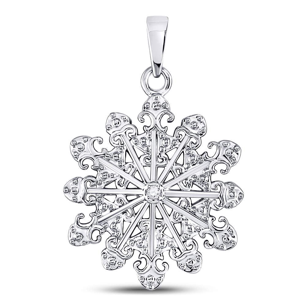 Sterling Silver Womens Round Diamond Snowflake Fashion Pendant .01 Cttw