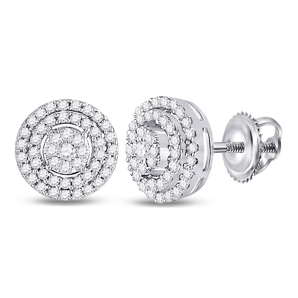 10kt White Gold Womens Round Diamond Circle Cluster Earrings 1/4 Cttw