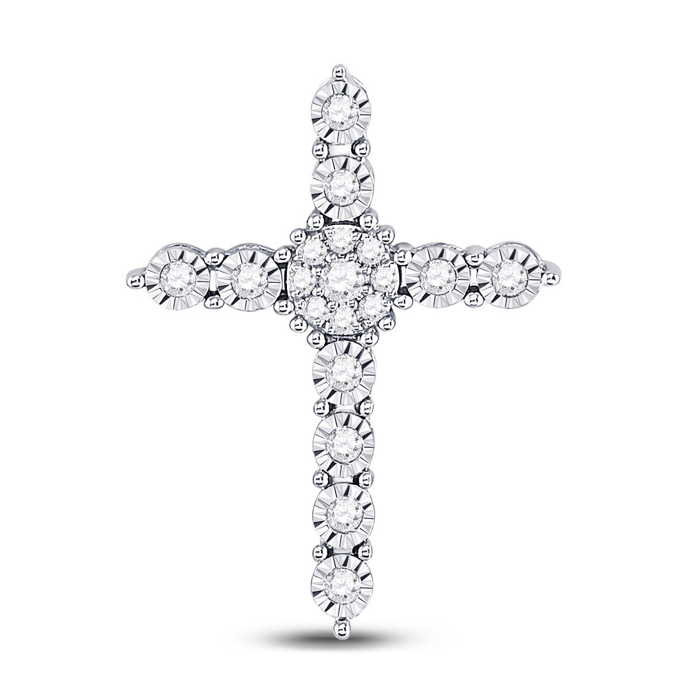 14kt White Gold Womens Round Diamond Religious Cross Pendant 1/4 Cttw