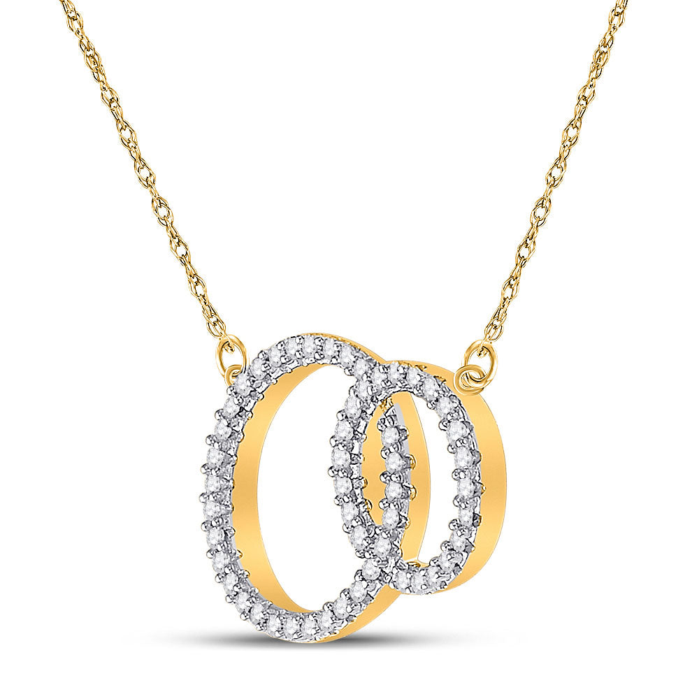 10kt Yellow Gold Womens Round Diamond Double Circle Necklace 1/6 Cttw