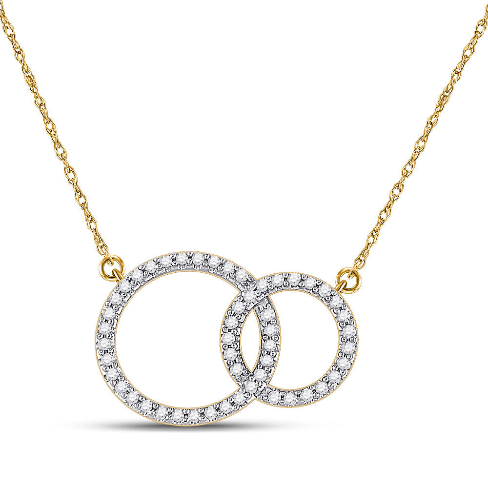 10kt Yellow Gold Womens Round Diamond Double Circle Necklace 1/6 Cttw