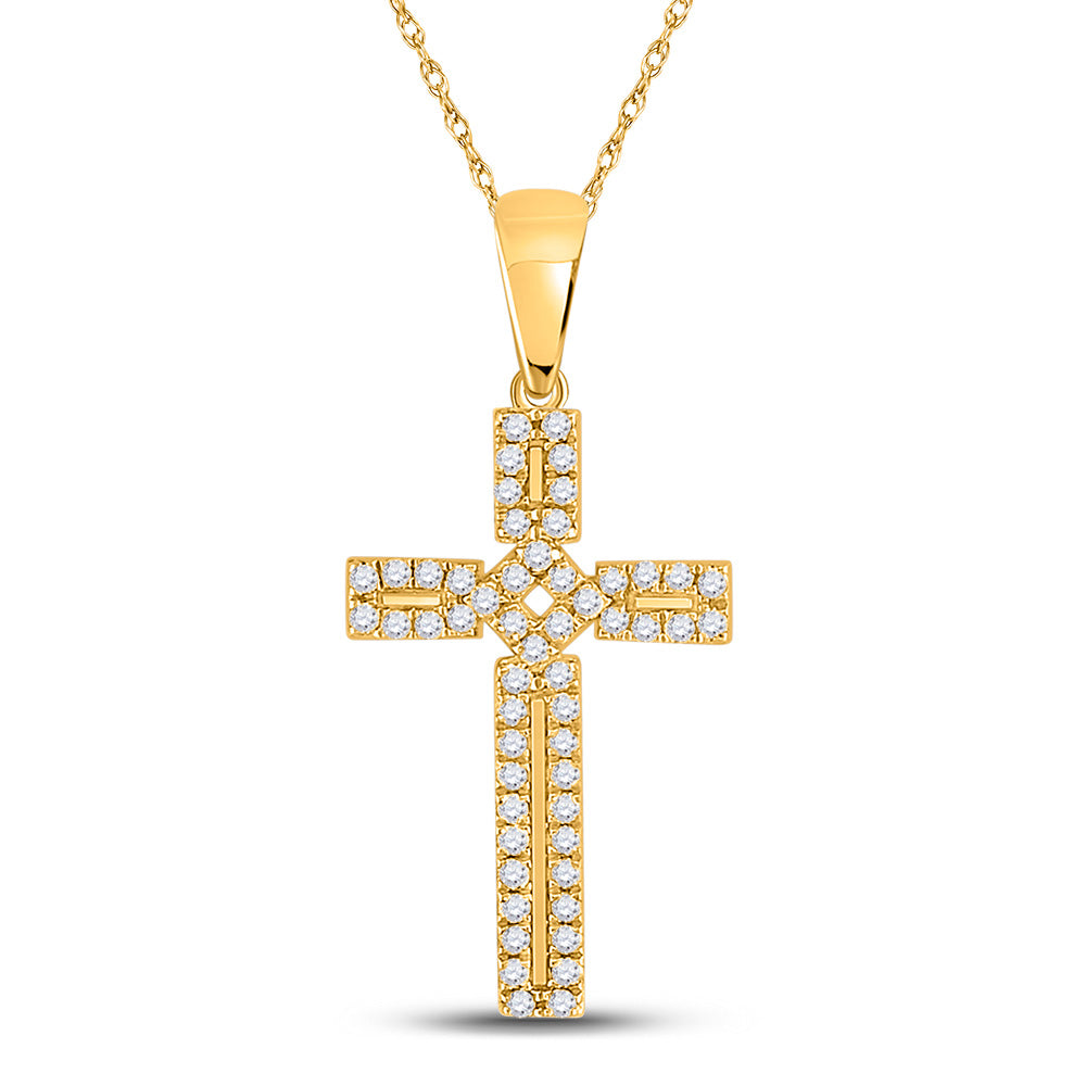 10kt Yellow Gold Womens Round Diamond Roman Cross Pendant 1/3 Cttw