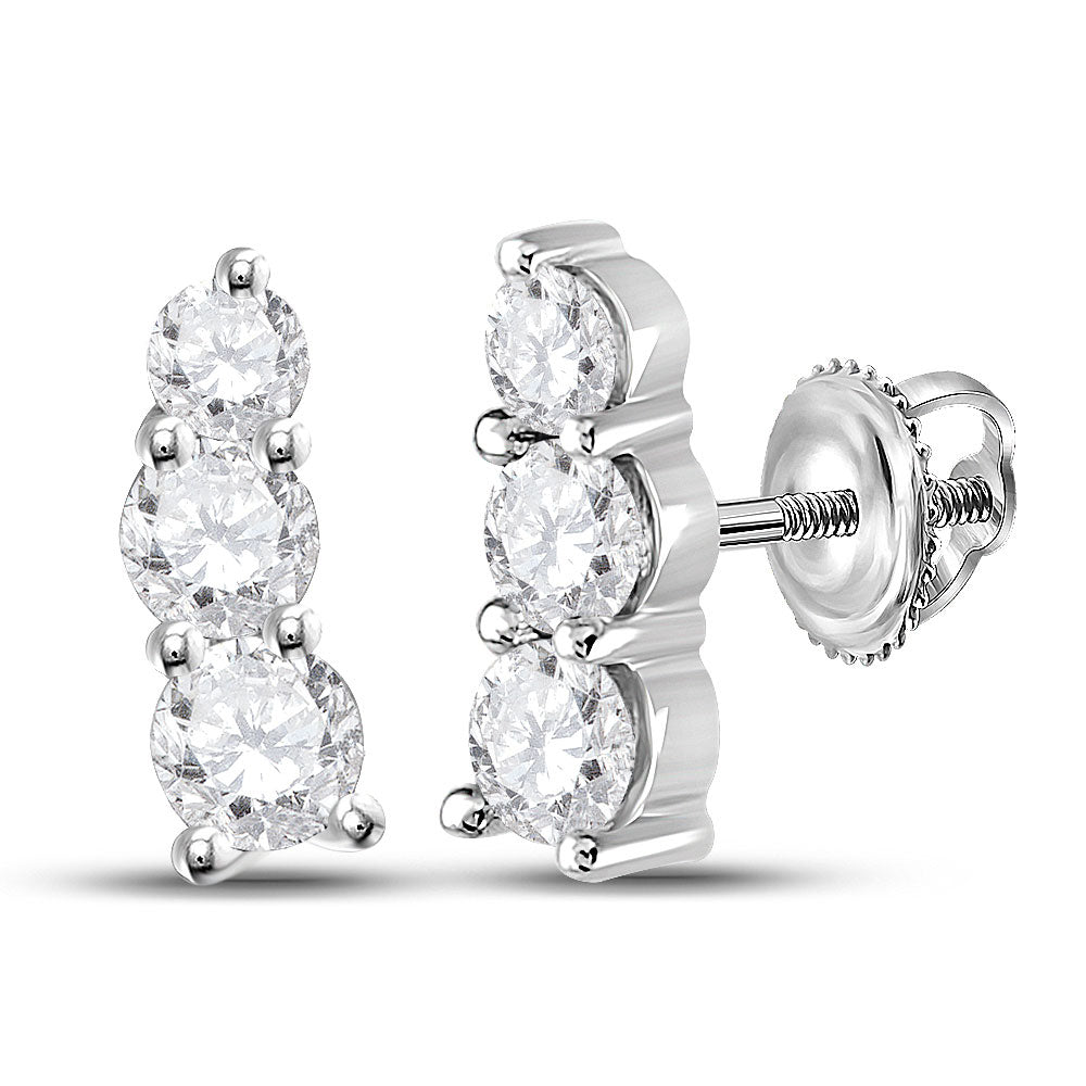 14kt White Gold Womens Round Diamond Fashion 3-stone Earrings 1 Cttw