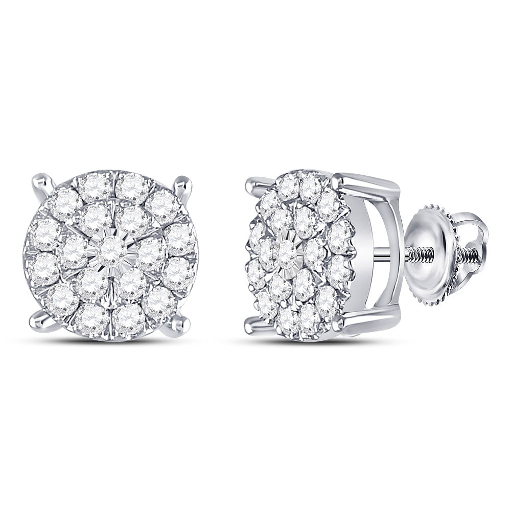 10kt White Gold Womens Round Diamond Circle Cluster Earrings 1 Cttw